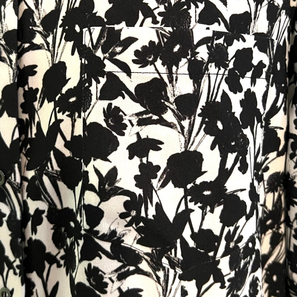 Elie Tahari Shirt Dress Size 14 Black White Floral Stretch Short Sleeve Career - Picture 3 of 12